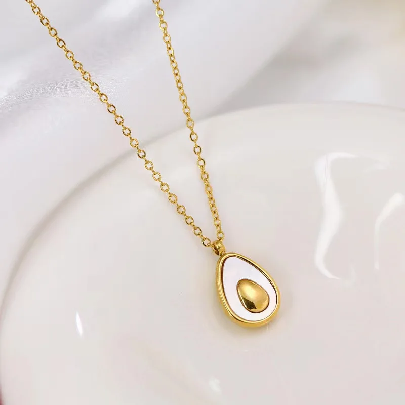 2025 New Fashion Stainless Steel Gold color Natural Shell Avocado Pendant Necklace for Women Accessories