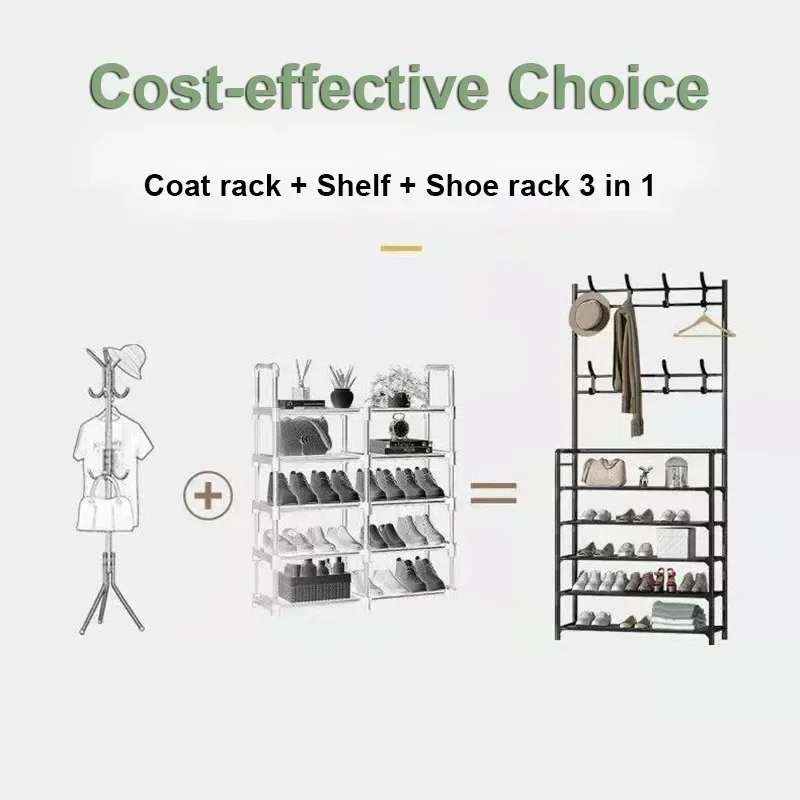 Entryway Shoes Rack Organizer Integrated Strong Coat Hat Shoes Storage Cabinet Metal Shoe-shelf Yeezy Storage Hanger Organizer