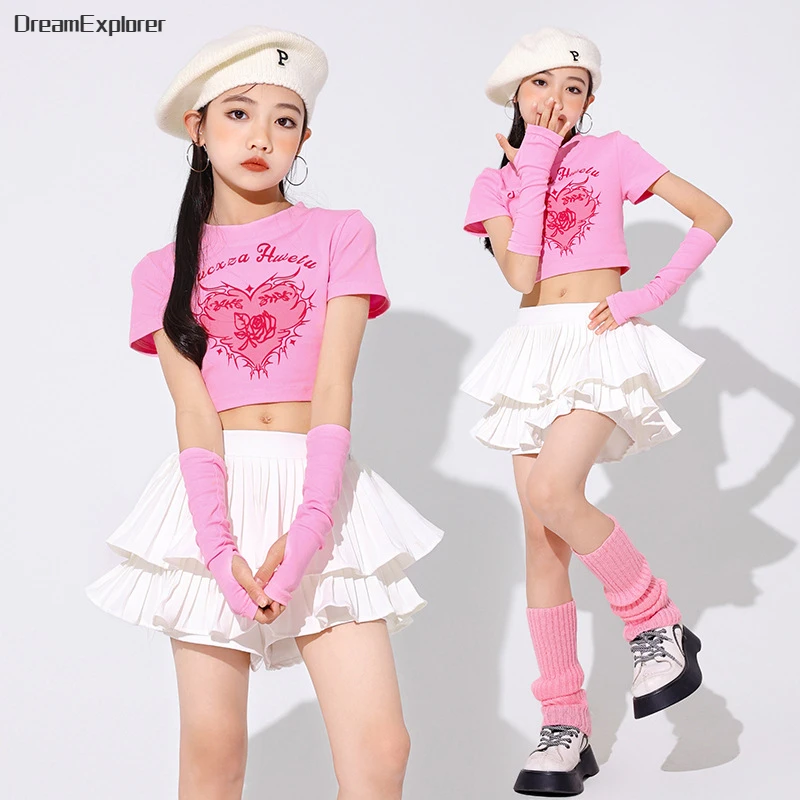 Hiphop Kids Zoete Crop Top Street Dance Gelaagde Rokken Meisjes Streetwear Kinderen Jazz Cheerleader Kostuums Podium Kleding Sets