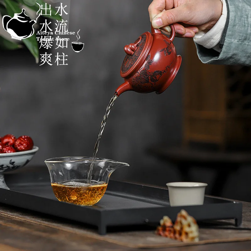 Yixing-Pot tanah liat ungu buatan tangan, pasir darah naga, Set teh Kung Fu disertai Fulu, teko teh Cina, kapasitas kecil, 180ml