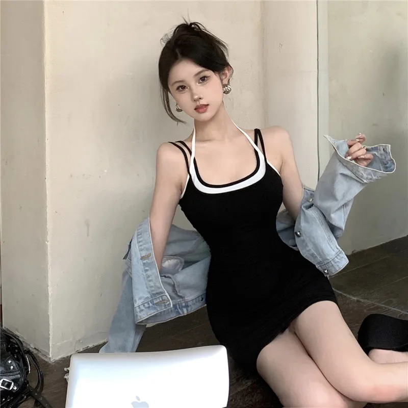 

Fashion Sexy Dress Spaghetti Strap High Waist Sheath Club Chic Dresses Women Short 2024 Summer New Leisure Mini Sleeveless Dress