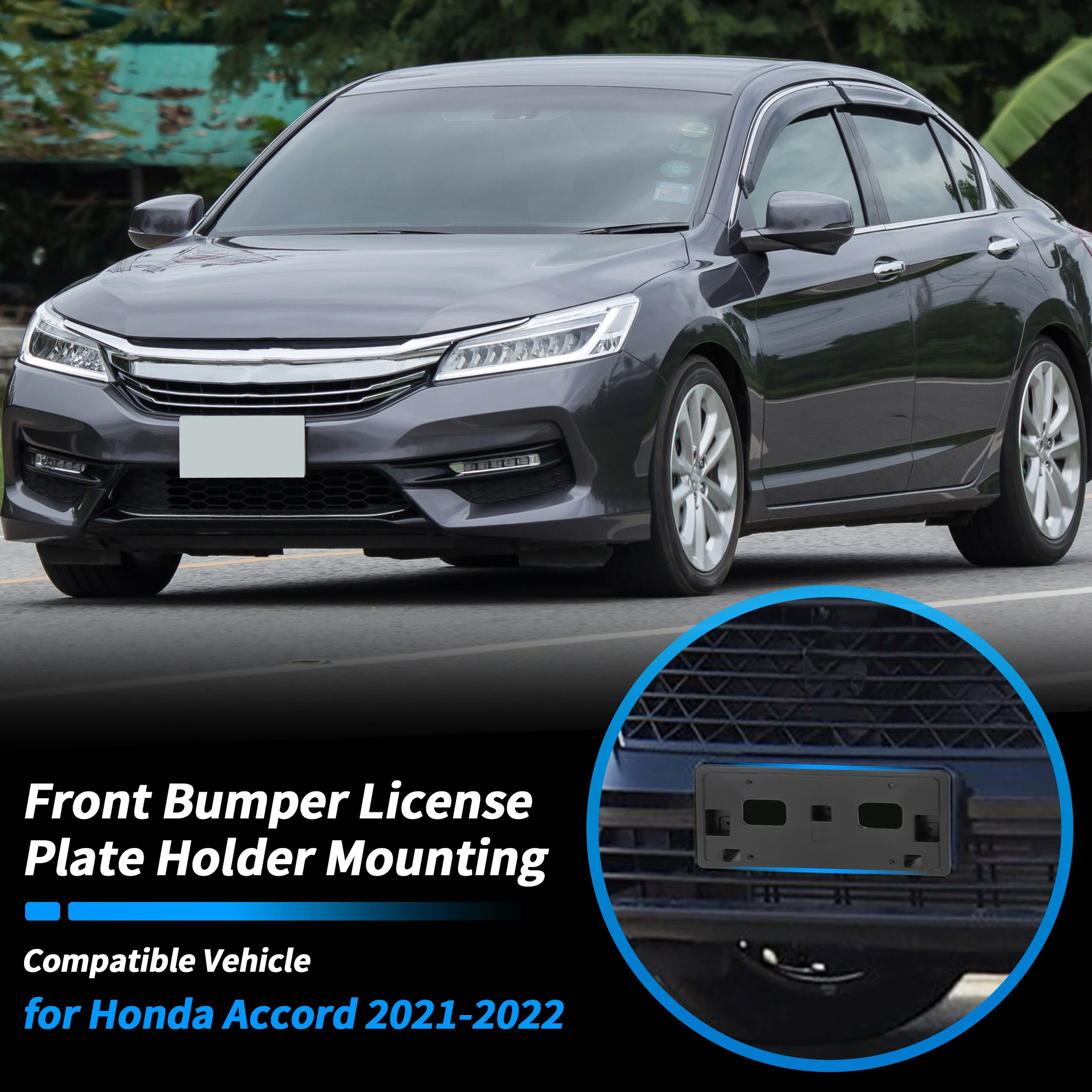 UXCELL License Plate Bracket for Honda Accord 2021-2022 Black Front Bumper License Plate Holder Mounting No.71145TVAF0/HO1068143