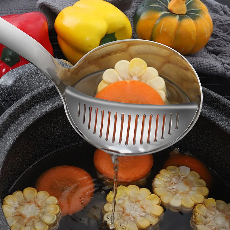 

Creative Stainless Steel Oil Filter Spoon Oil Soup Separating Spoon Long Handles Oil Filter Spoon Home Hot Pot Soup Spoon Tools