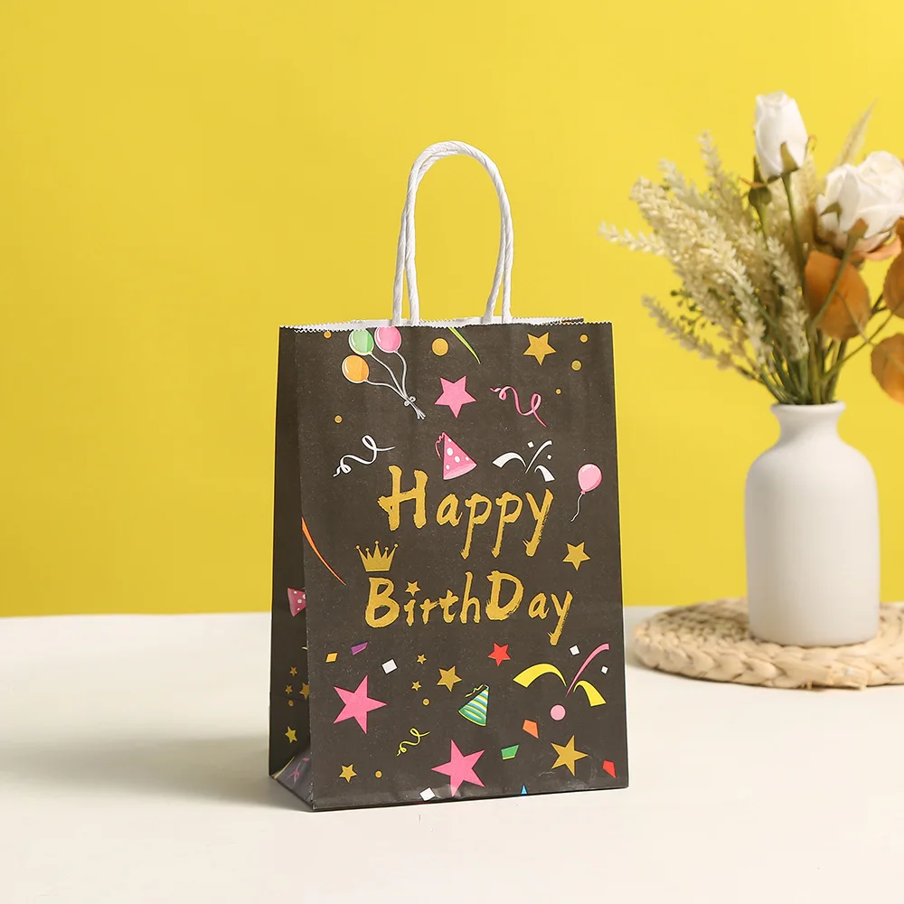 StoBag, Happy Birthday Gift Tote Bags, Colorful Pattern, Eco-Friendly Paper, for party supplies, celebration, 12/30pcs