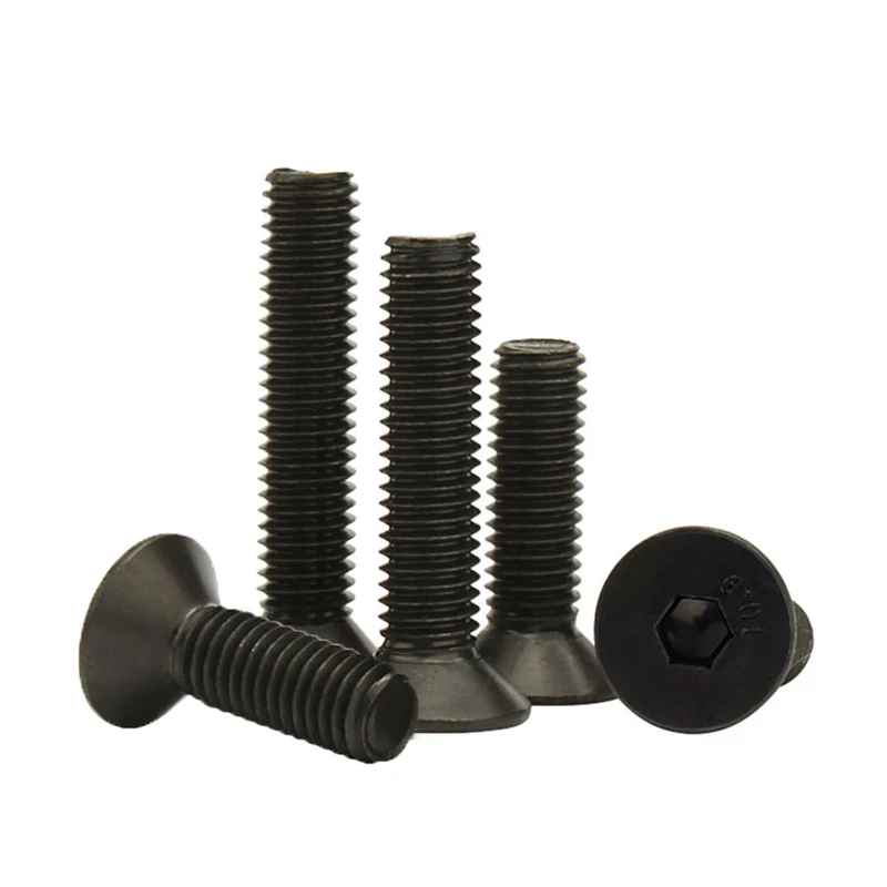 Perno Allen avellanado plano de cabeza hexagonal, tornillo de acero al carbono 10,9, grado negro, M1.6, M2, M2.5, M3, M4, M5, M6, M8, 3-80mm