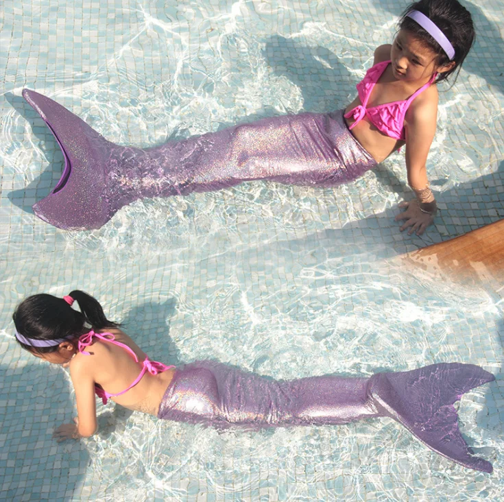 New Kids Girl Sparkle Swimming Mermaid Tail Swimmable Mermaid Tail Flippers Swimwear