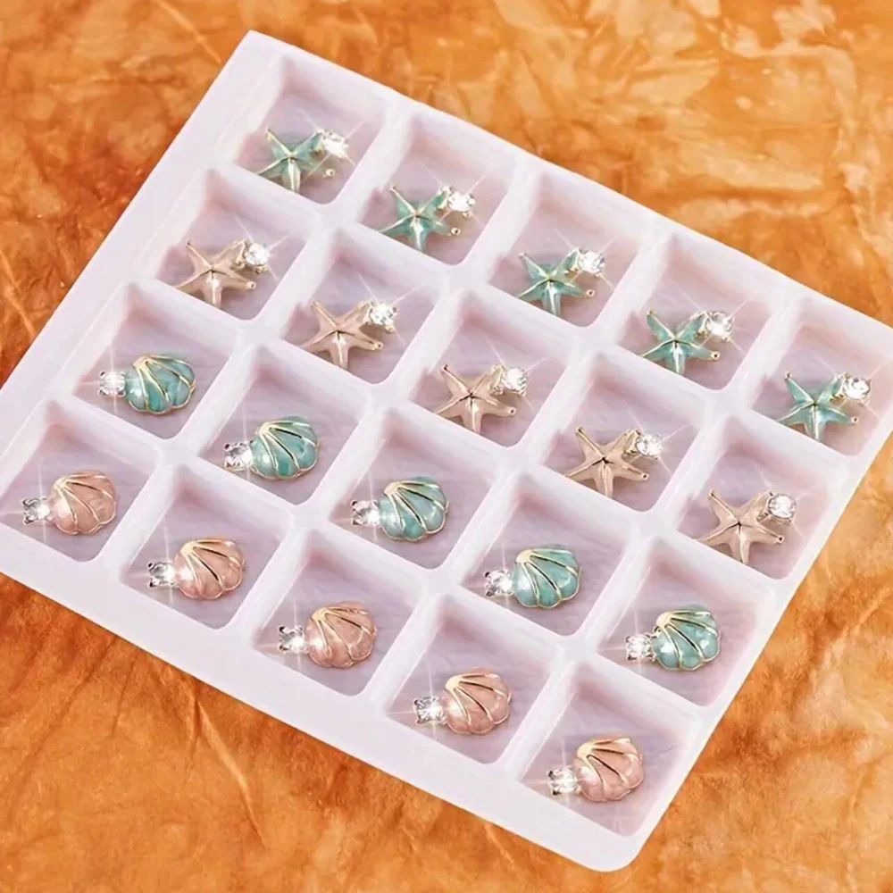 20 Stück 3D-Nagelkunst-Charms mit Seestern/Muscheln und Strasssteinen, Emaille-Nagelzubehör mit Ozean-Motiv für DIY-Maniküre-Dekorationen *