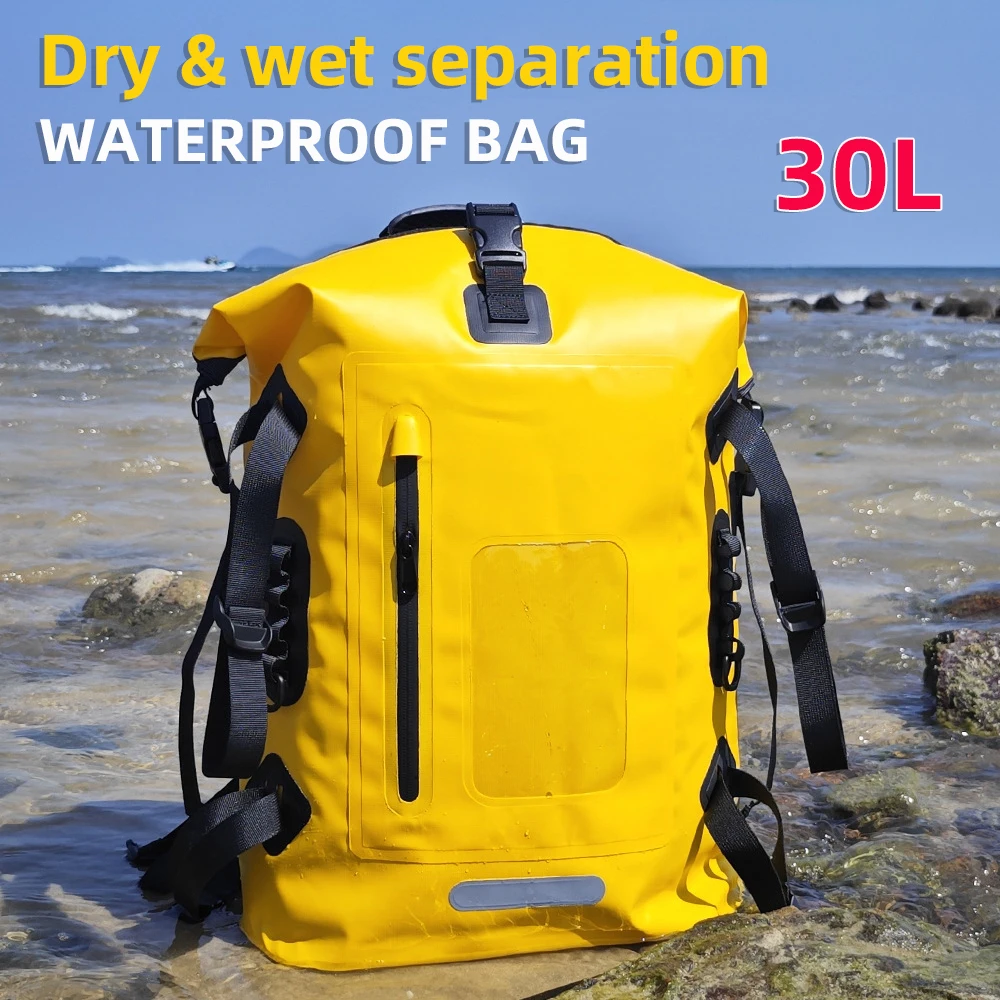 30L PVC Waterproof Dry Bag Swimming Backpack for Outdoor Camping Boating Hiking Rafting Trekking Wet Dry Separation Storage Bag