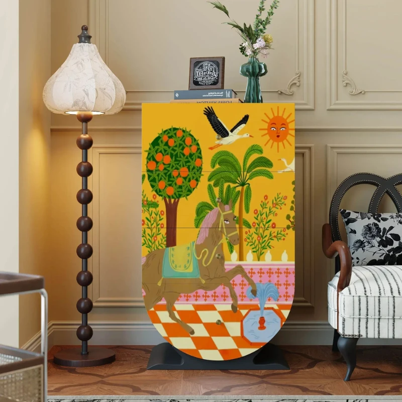 X-S  Solid Wood French Retro Entrance Four-bucket Drawer Cabinet Painted Art Dining Side Cabinet B & B Storage Cabinet HG