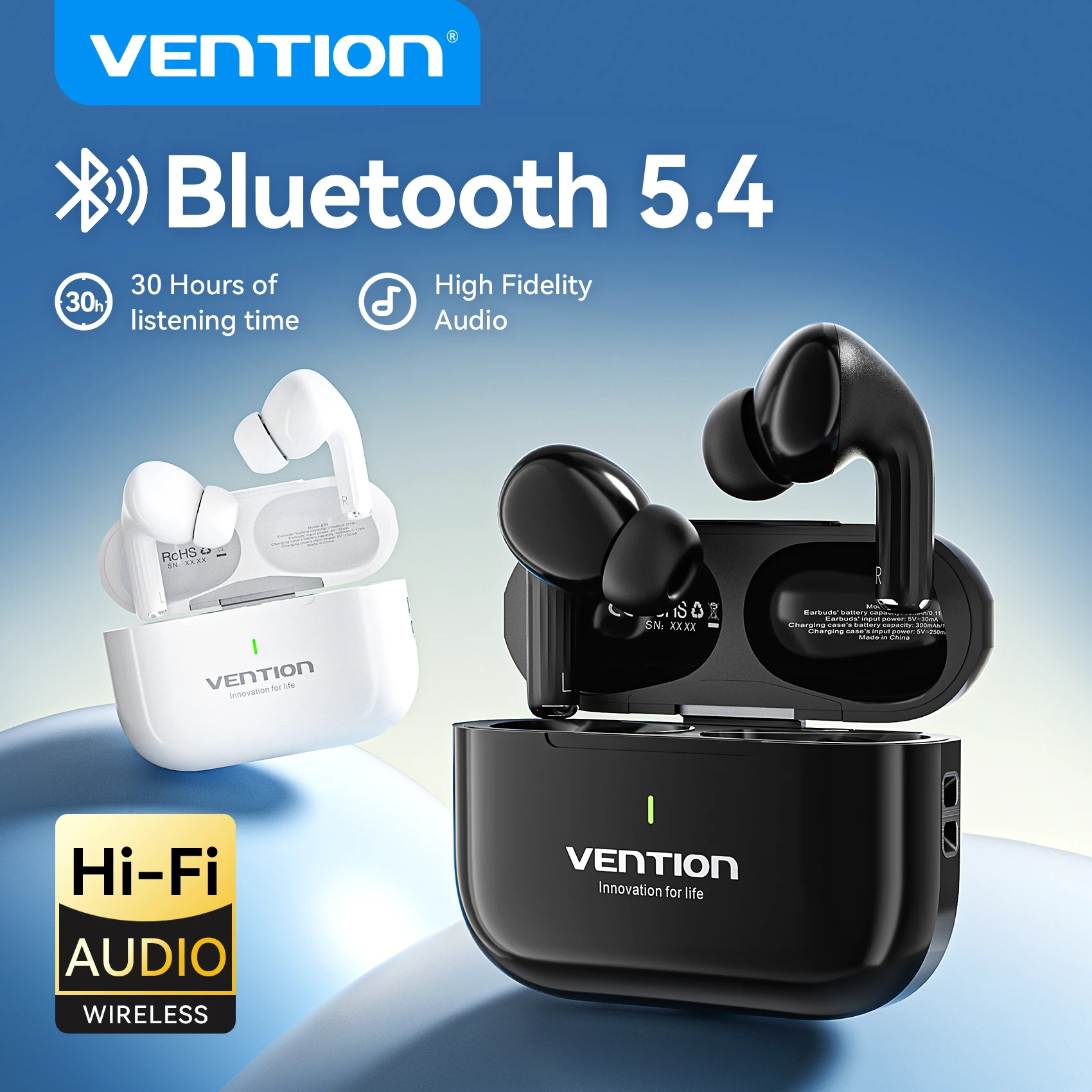 Vention Bluetooth 5.4 Wireless Earphones Al-based ENC Water-Resistant IPX4 Hi-Fi Stereo TWS Earbuds With Mic For Student