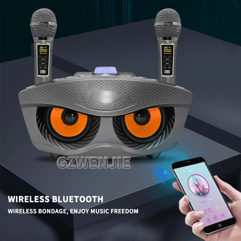 Karaoke Bluetooth Speaker Portable Stereo Surround High Power Wireless with Dual Microphone Outdoor Party Bluetooth Player