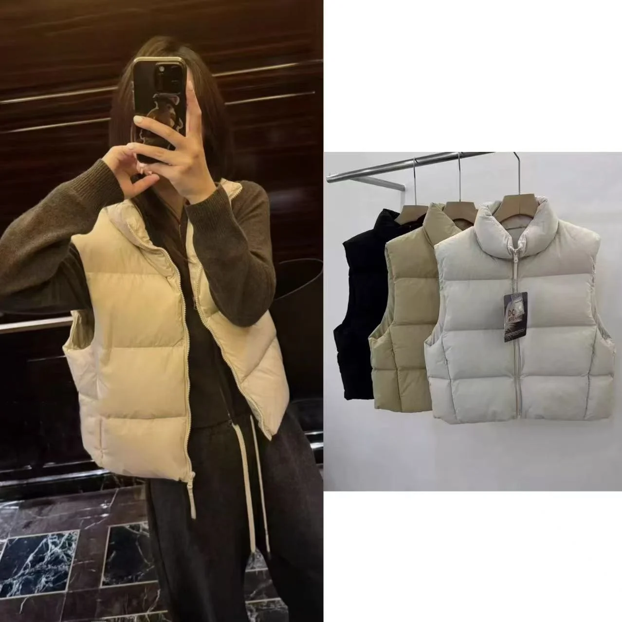 

Simple Pure Color Stand Collar Zipper Du down Vest 2025 Winter New Arrival Dongda Gate Sle Women's Faion Commute