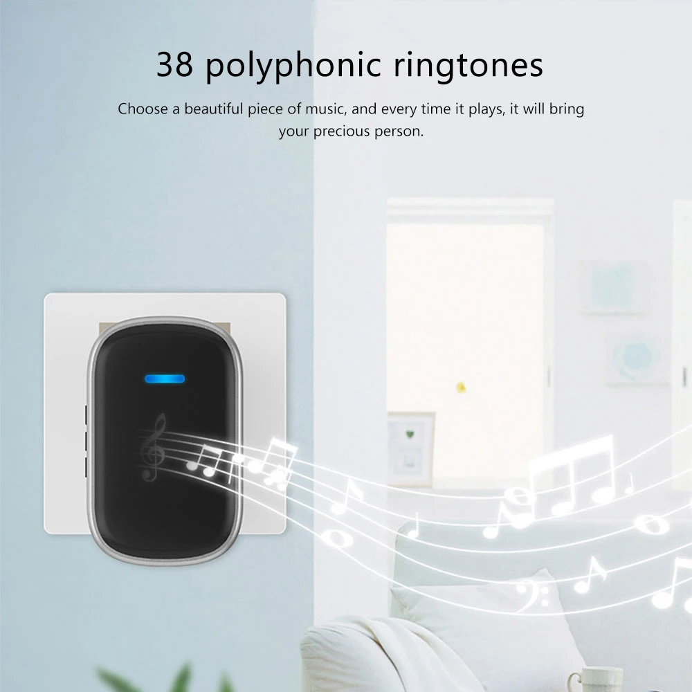 Home Wireless Waterproof Doorbell Adjustable 100db touch Bell DC Battery Receiver 300M EU US Plug Intelligent Door Bell Chime