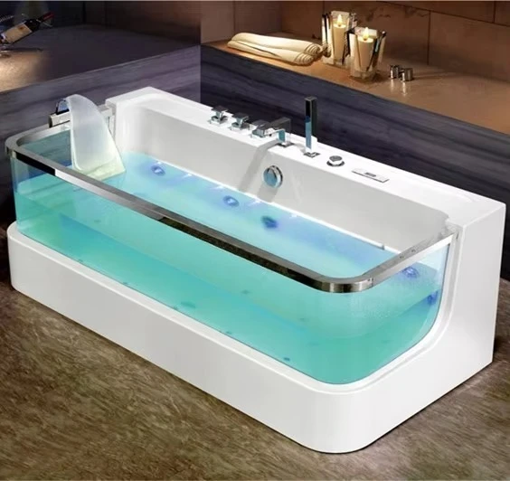 

2025 China Luxury Bath Tub Transparent Glass Solid Surface Whirlpool Bathroom Acrylic Massage Bathtub With Cheap Price