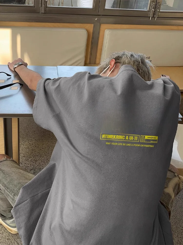 

Loose Fit American Sle round Ne Letter Print Heavyweight Summer White Casual ort Sve T-irt for Men Faionable o...