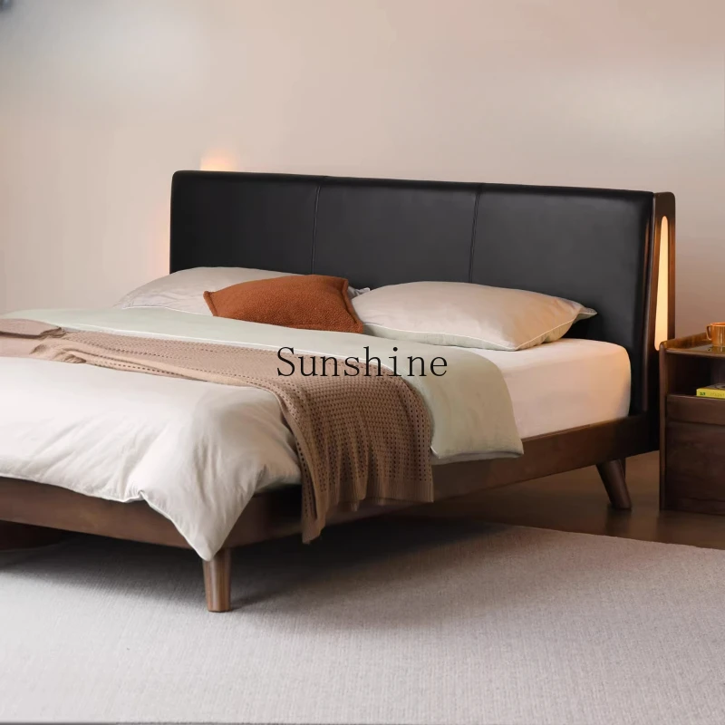 

Black walnut leather soft-clad beds do not interfere with each other double bed