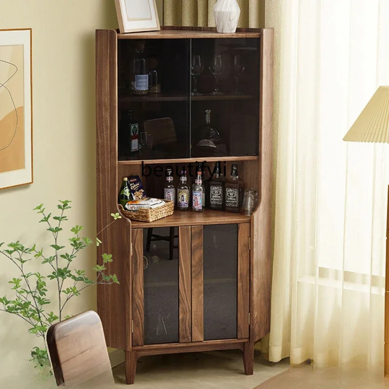 

New style North America Black Walnut Wood Corner Cabinet Solid Wood Triangle Cabinet Corner Cabinet Living Room Corner Storage C
