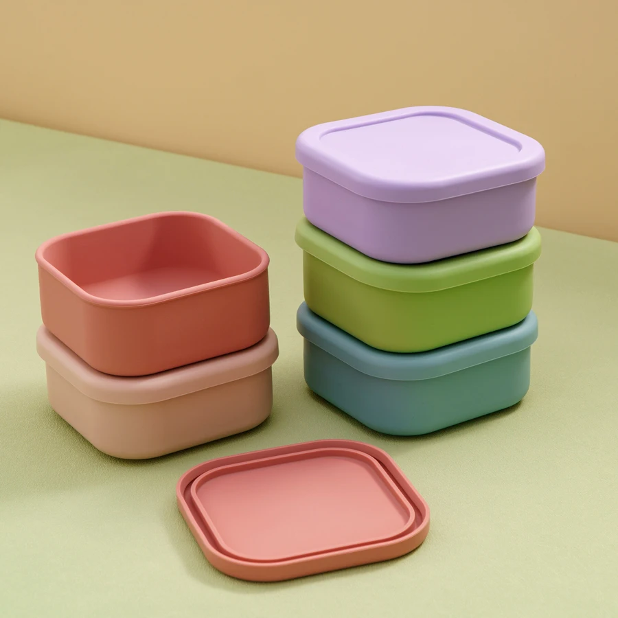 1PCS Silicone Baby Food Storage Single Compartment Baby Lunch Box Portable Dinner Plate Solid Color Baby Tableware Toddler