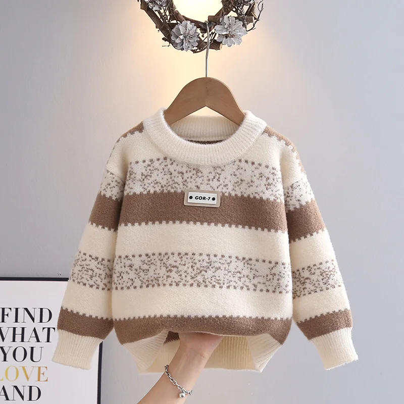 New Baby Boy Clothes Autumn Winter Warm Children's Sweater Knit Sweaters Kids Boys Striped Pullovers Aesthetic Clothes IY12281