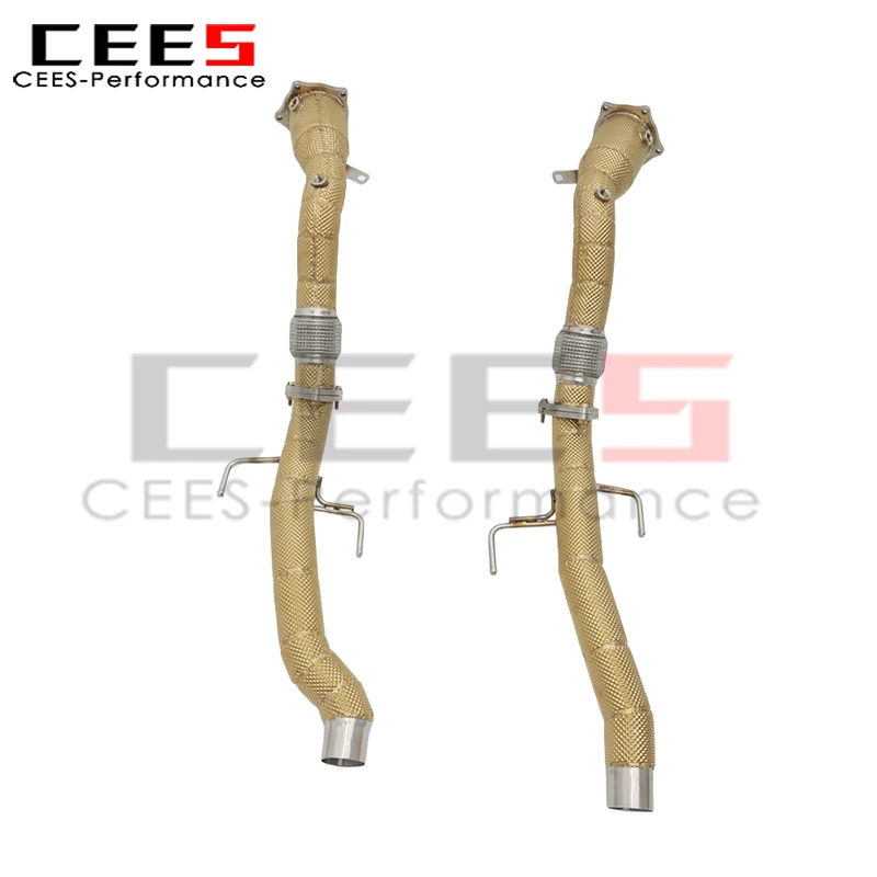 CEES Straight Front Pipe and Downpipe With Golden Heat Shield for Porsche Cayenne 957 Turbo/Turbo S 4.8T V8 2007-2010