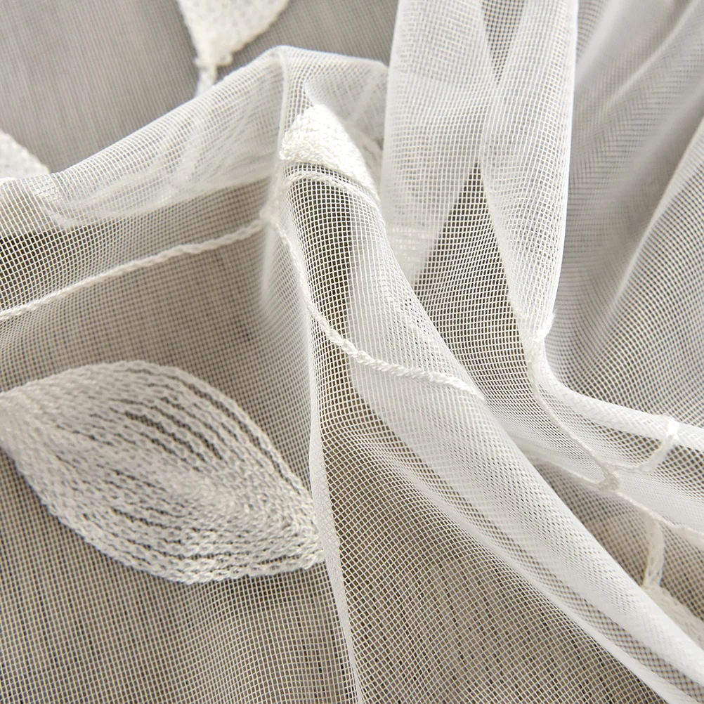 

1pc Short Window Curtain Leaf Embroidery Sheer Voile Panel 120X120Cm Assorted Colors For Bedroom Balcony Lightweight Sunlight