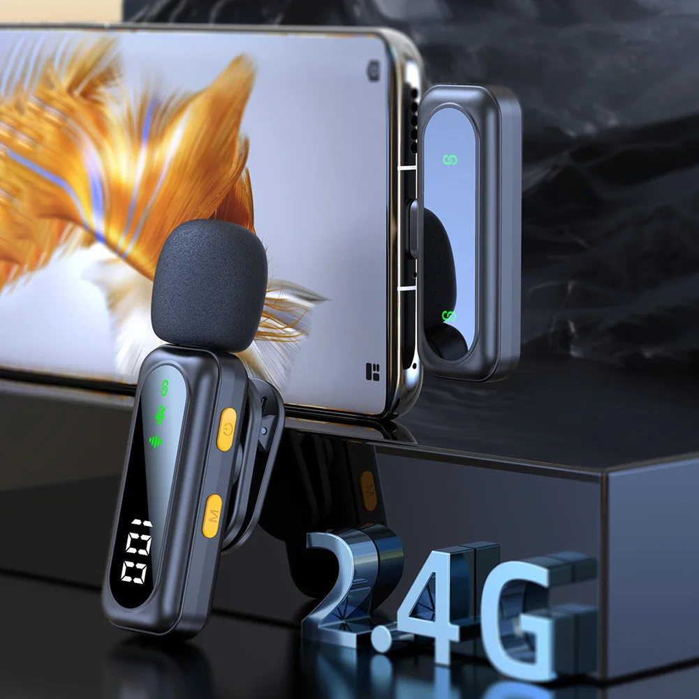 2 Pack Wireless Lavalier Microphone with Noise Cancellation Mini Microphone Plug and Play Wireless Mic for IPhone/Android/PC