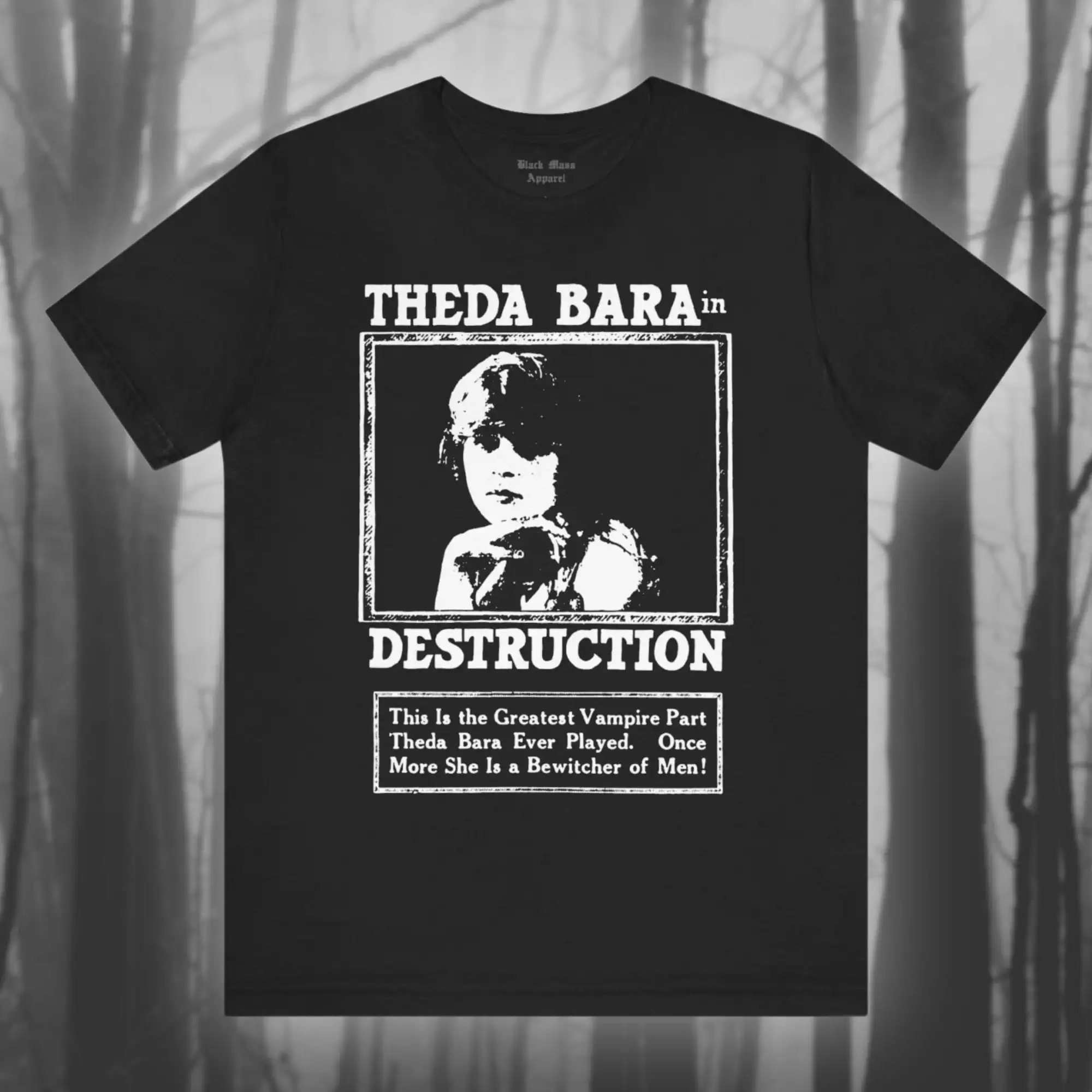 Theda Bara in Destruction Femme Fatale Actress T Shirt Vampire Girl Silent Film Gothic Jersey