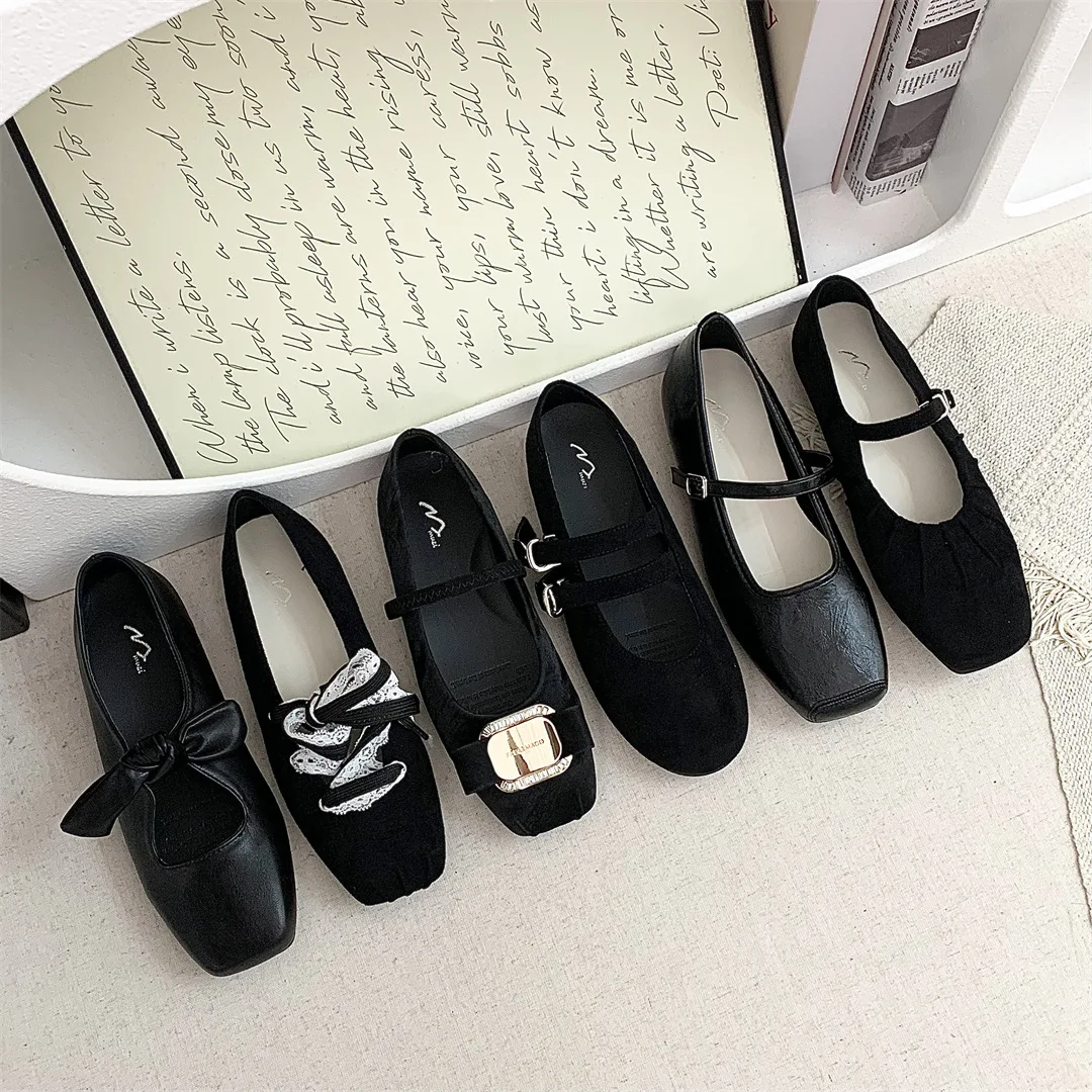 Korean Shoes Square Toe Female Footwear Increas Height Casual Sneaker Black Flats Ballerinas Woman 2025 Clogs Platform Modis Dre