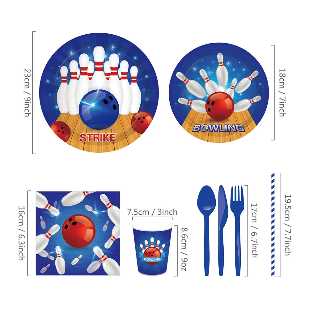 Indoor Sports Game Strike Bowling Happy Birthday Party Disposable Tableware Sets Plates Napkins Cup Set Baby Shower Party Decors