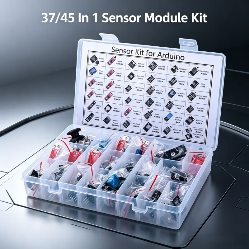 Kit de Módulos de Sensores 37/45 en 1 Compatible con Arduino UNO R3 Raspberry Pi, Accesorio para Experimentos de Aprendizaje Electrónico, Coche Inteligente, Robot DIY