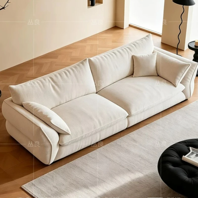 Cream White Cloud Sofa Deep Seat Fabric Couch Wide Armrest Lazy Floor Sofa Sleeper Comfort Friendly Living Room Couch Apartment