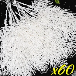 60/10pcs Christmas White Pine Needles DIY Wreath Artificial Plants Xmas Tree Ornaments Garden Home New Year Party Decor Supplies