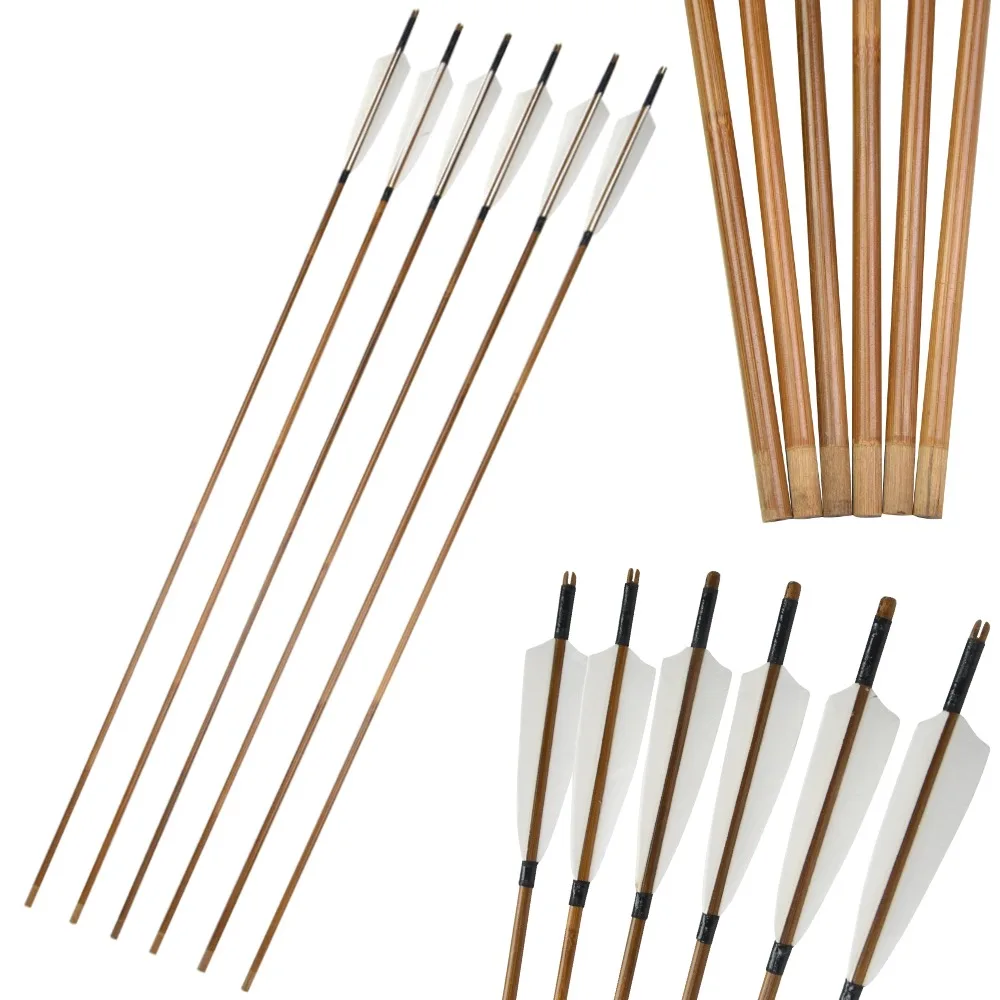 

6/12Pcs 32.6inch Archery Bamboo Arrows 8mm Arrow Shaft 5" Turkey Feather Traditional Bow Outdoor Hunting Shooting Accessories