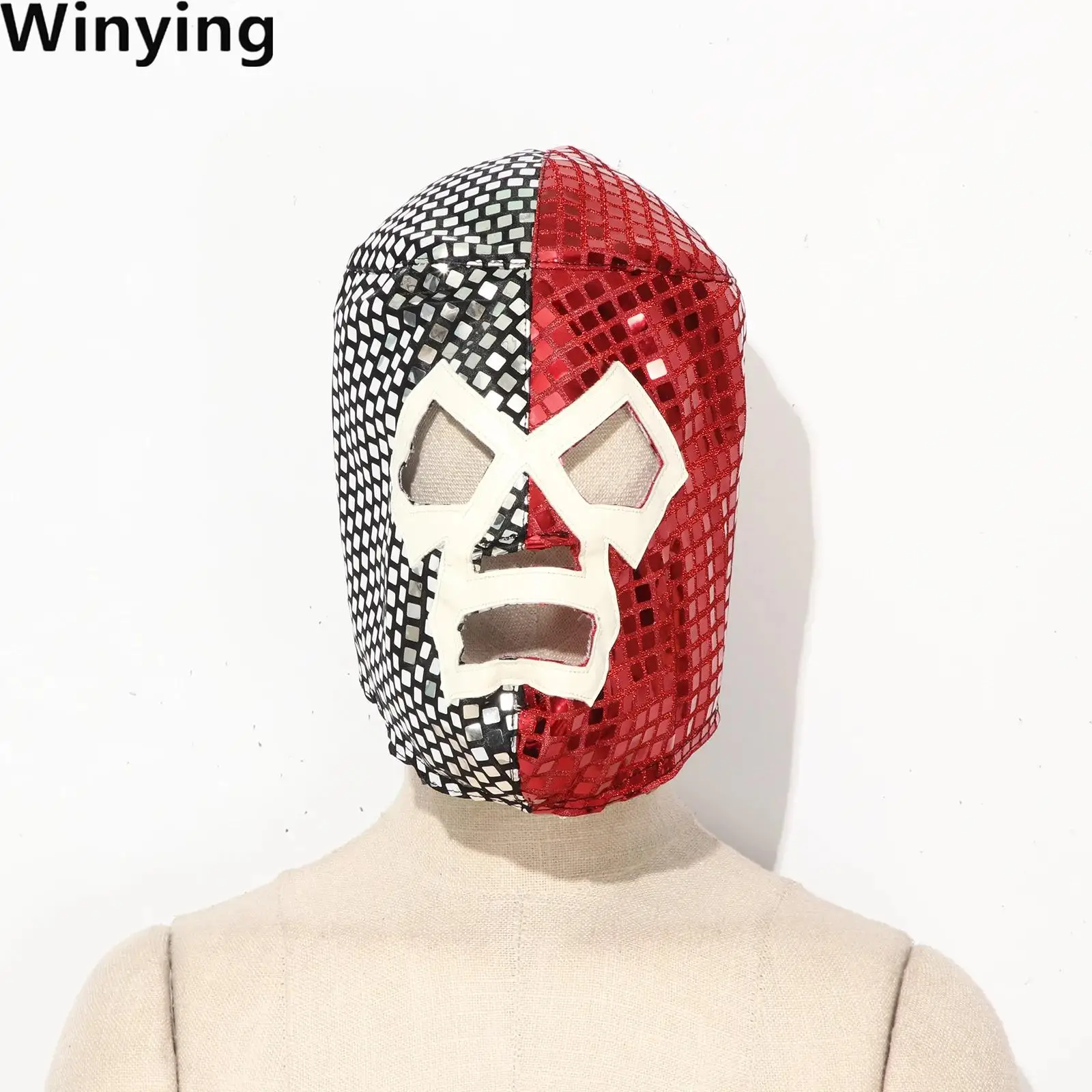 Men Color Blocked Shiny Sequin Headgear Lace-up Hood Costume Accessory for Halloween Role-playing Theme Party