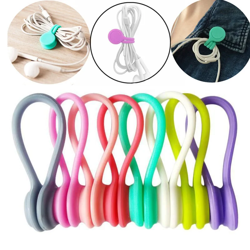 1-10PCSMagnetic Data Cable Organizer For Storing Mobile Phones And Headphones Anti Winding Universal Silicone Portable Magnet