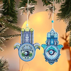 Hamsa Hand Wall Hanging Decor Wood Fatima Blue Evil Eye Protection Amulet Turkish Greek Blessing Lucky Wall Decor Car Pendant