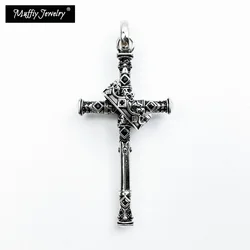 Real 925 Sterling Silver Majestic Cross with Crown Pendant fit Necklace Fine Jewelry Accessories Retro Trendy Gift for Men Boy