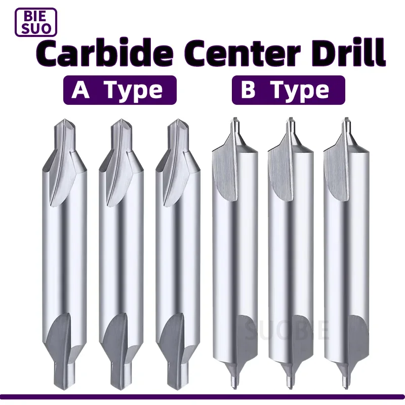 Tungsten Steel Center Drills 60 Degree Carbide Spot 1.0mm 2.0mm 3.0mm 4.0mm 5.0mm Type A B Double-head Metal Drill Bit