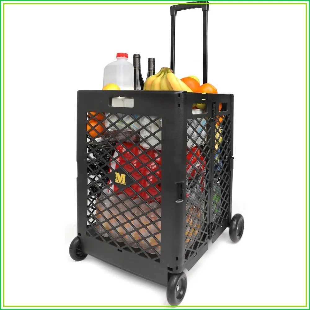 

Foldable Rolling Utility Cart, Collapsible Hand Dolly with Telescoping Handle, 70 lbs Capacity, Lightweight Plastic Storage Crate, 16.5" x 15" x 39", No Assembly Needed