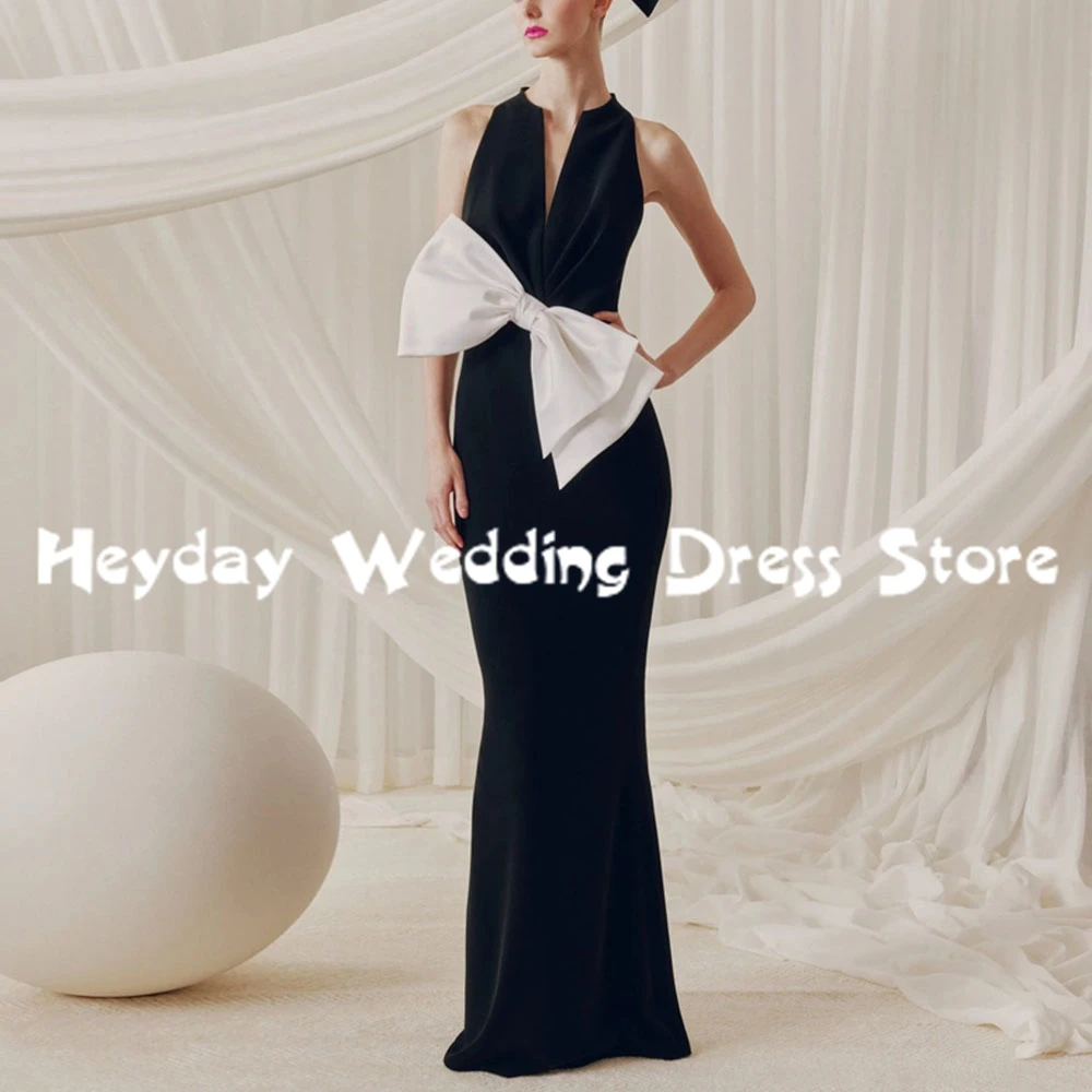 

Heyday Women's Customized Mermaid V-neck Bow Draped Simple Evening Dresses With Sleeveless Floor-Length Elegant Dresses 2025