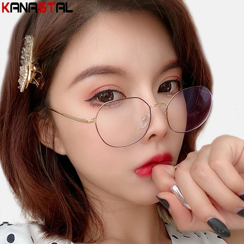 

Women's Blue Light Blocking Reading Glasses Retro Men Oval Metal Eyeglasses Frame Computer Gaming Transparent Optical Eyewear