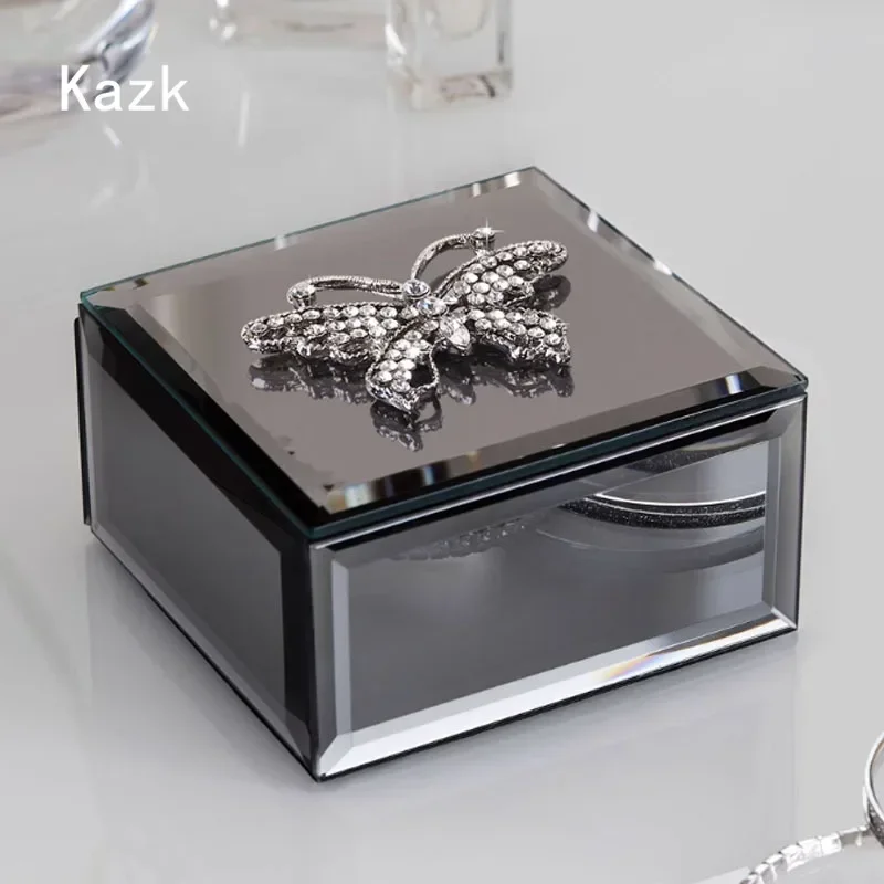 Light Luxury Butterfly Glass Jewelry Box American Style Household Jewelry Boxs Bedroom Necklaces Rings Storage Organizer Boxes