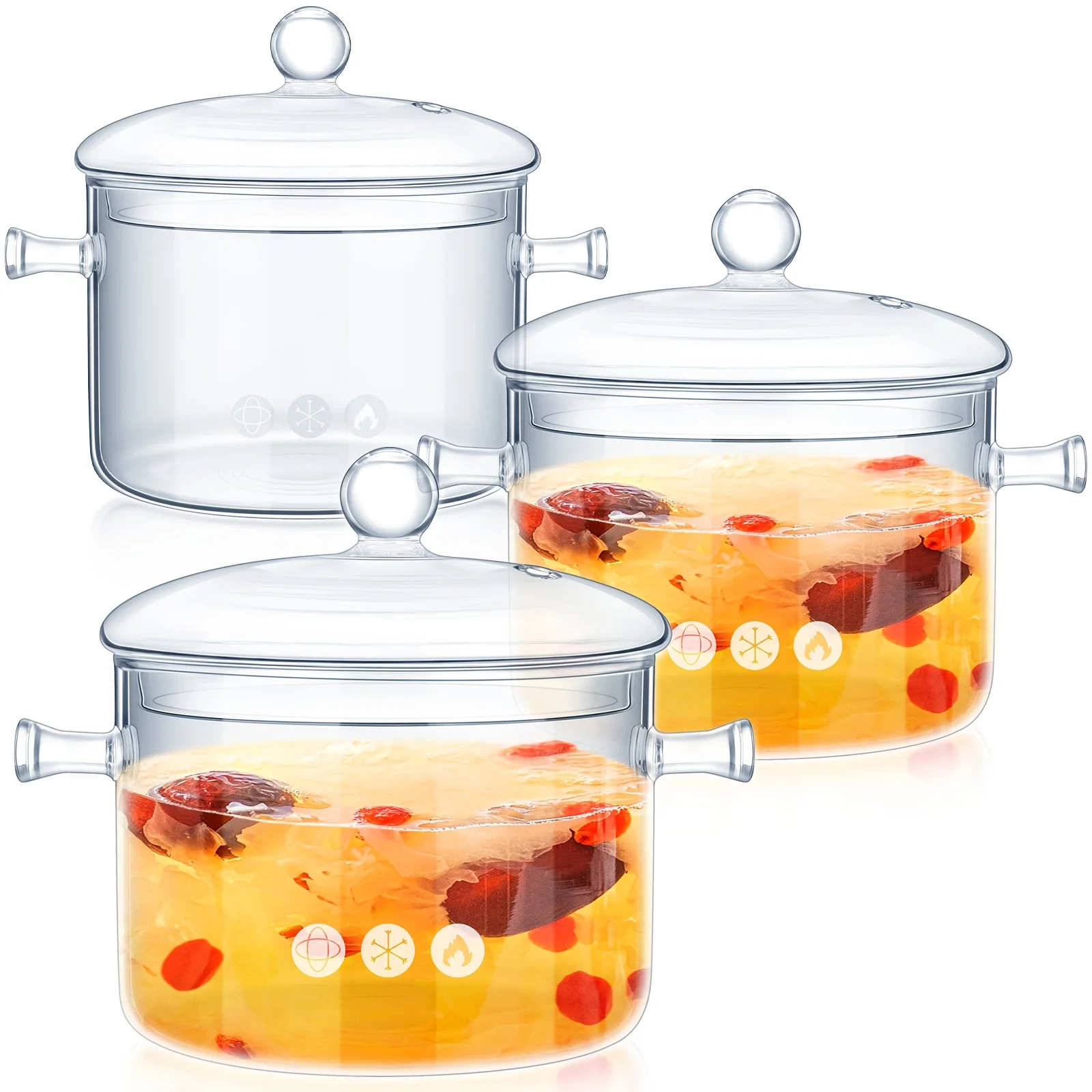

3pcs Glass Simmer Pot Heat Resistant Clear 1.3 1.5 1.9L Saucepan with Cover Handle Glass Pots for Cooking Cookware Stovetop And Pan with Lid for Pasta Noodle(Trendy)