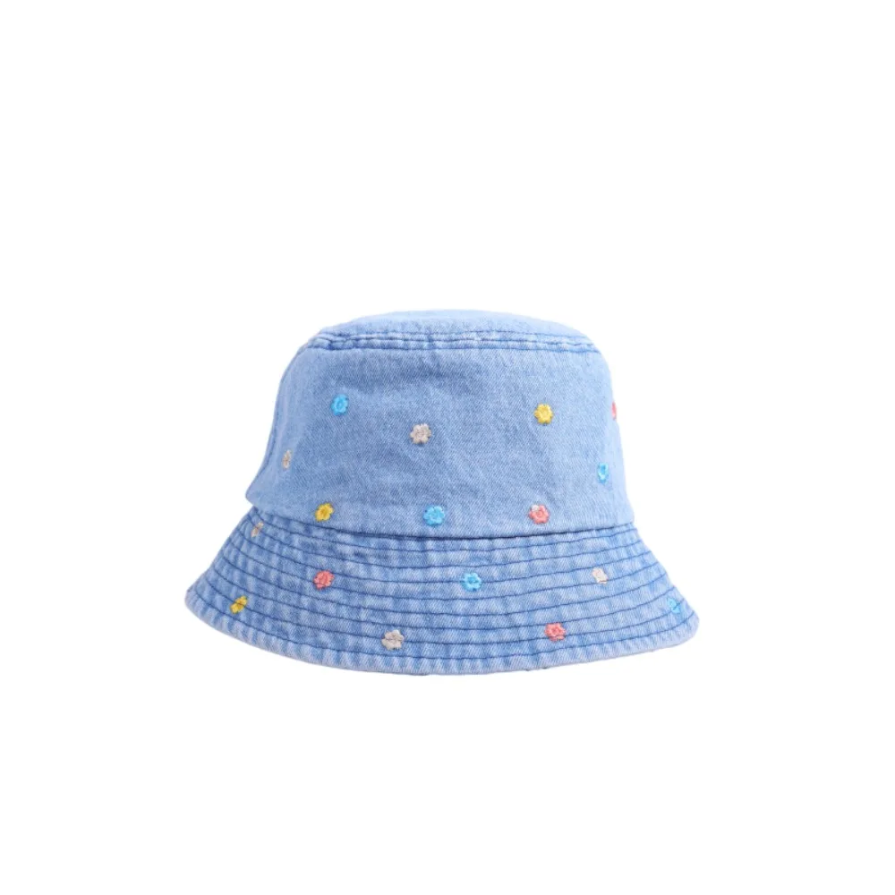 

New Sun Protection Flower Embroidery Cowboy Hat Retro Windproof Big Brim Sun Hat All-match Sun Cap Summer
