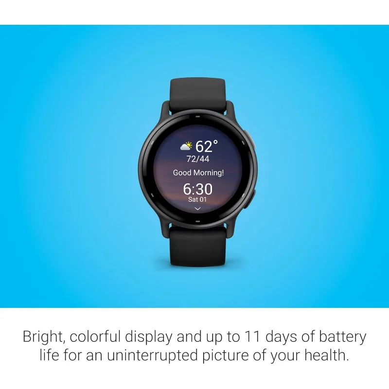 Health and Fitness GPS Smartwatch, AMOLED Display, Up to 11 Days of Battery, Black