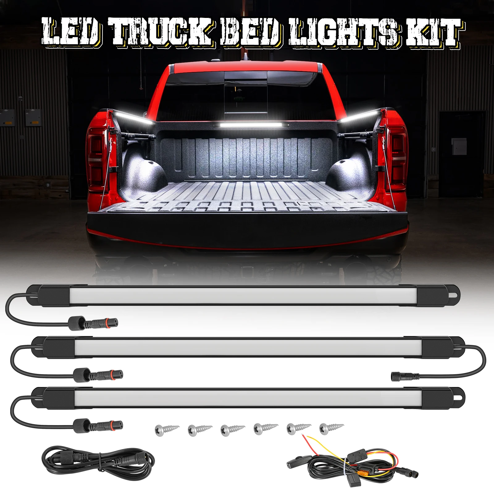

3PCS Waterproof Pickup Truck Bed Lights 198 LED Strip Lighting Kit DRL Cargo Trunk Lamps Car Accessories White 3IN1 Grille Lamps