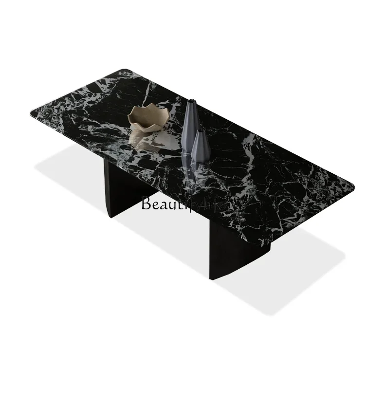 

Natural Marble Dining Table and Chair Modern Simple and Light Luxury High-Grade Rectangular Luxury Stone