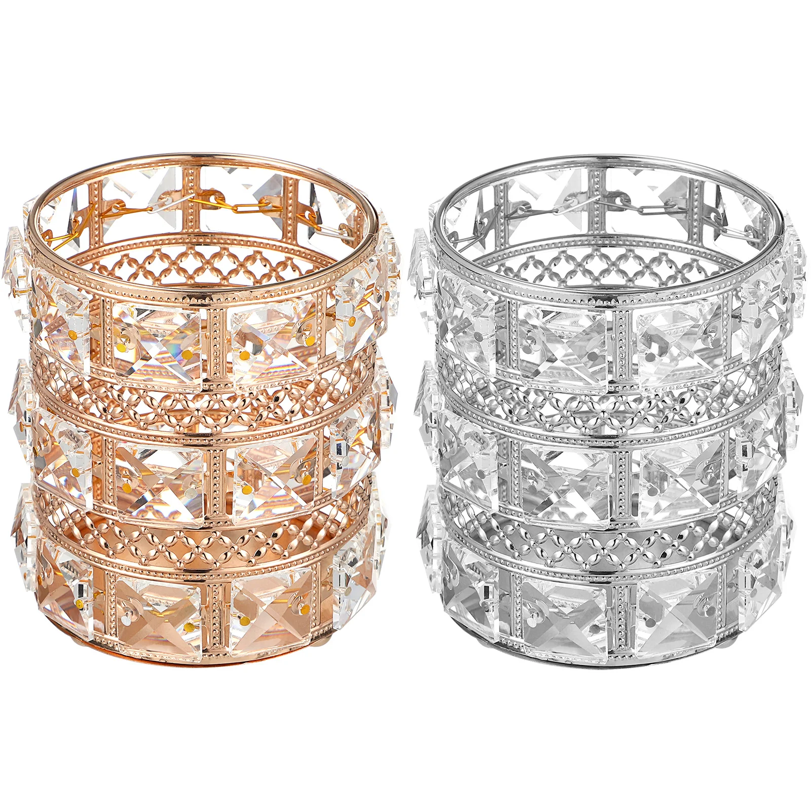 

2Pcs Makeup Brush Holder Crystal Multifunctional Organizer Desktop Pen Holder Makeup Vanity Storage Container Pen Container