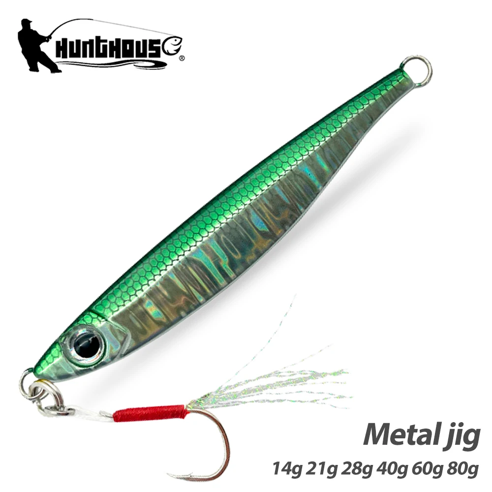 

Hunthouse Metal Jig Fishing Lure 14/21/28/40/60/80g Fast Sinking Hard Bait Luminous Artificial Tackle For Seabass Pike Perch