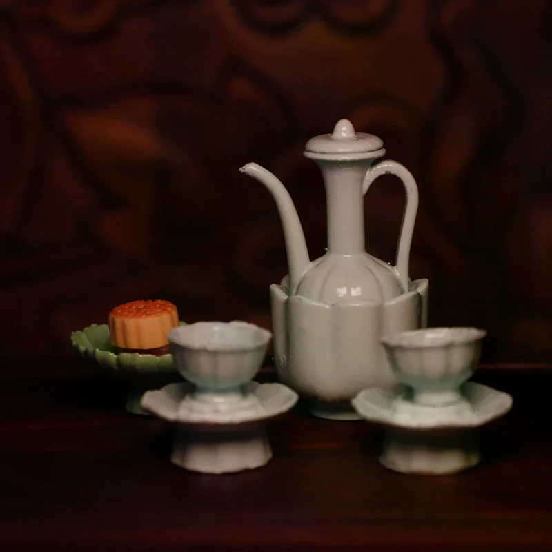 Casa delle bambole in miniatura in stile antico cinese teiera tazza da tè modello accessori da cucina per la decorazione della casa delle bambole giocattoli regalo